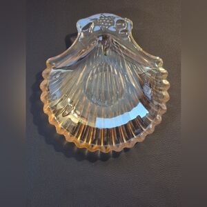 Vintage Iridescent Marigold Carnival Glass Clam Scallop Shell Shaped Dish 7” MCM